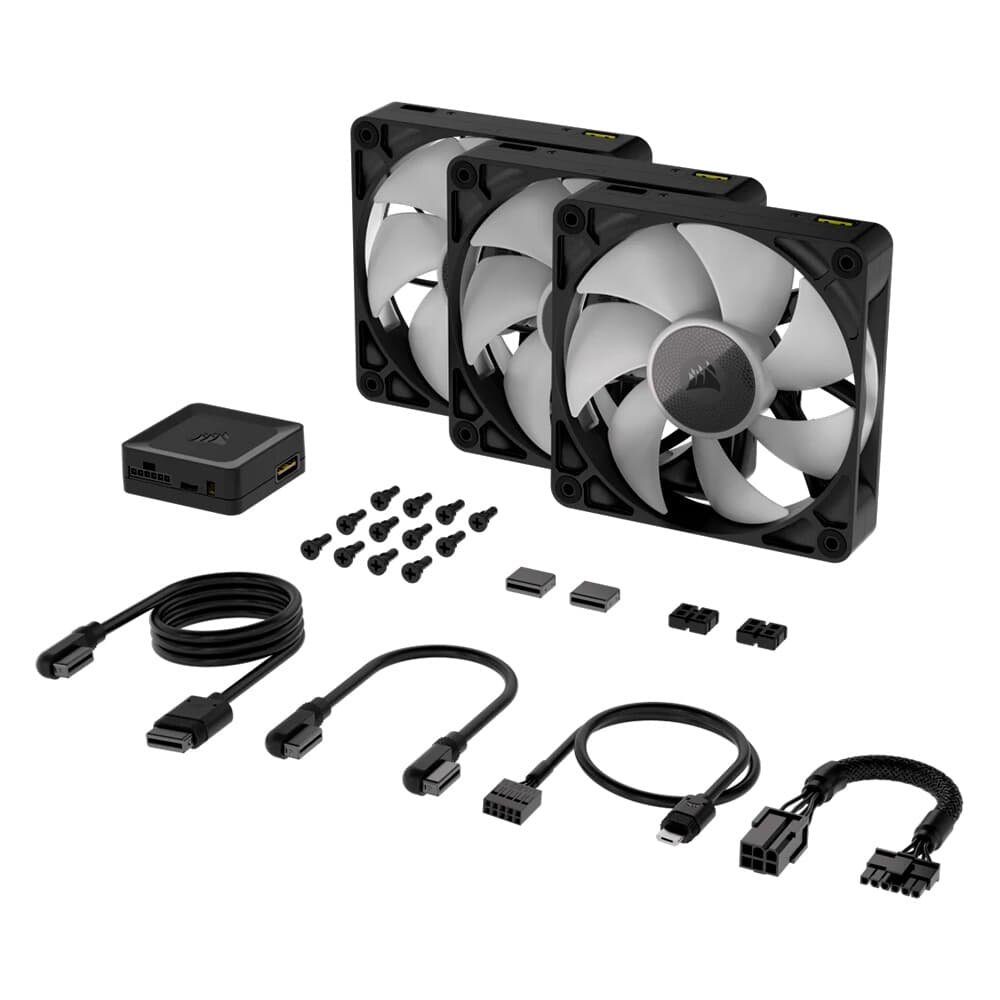 Kit com 3 Ventoinhas Corsair iCUE LINK RX120 RGB, 120mm, Preto - CO-9051018-WW