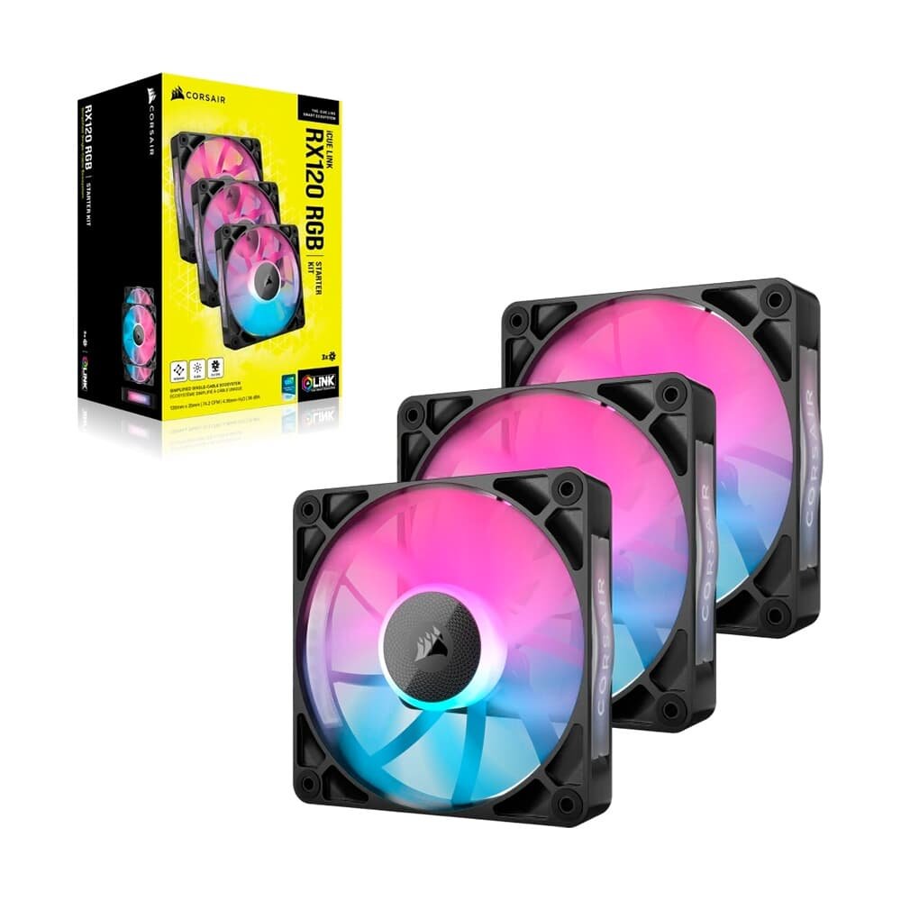 Kit com 3 Ventoinhas Corsair iCUE LINK RX120 RGB, 120mm, Preto - CO-9051018-WW