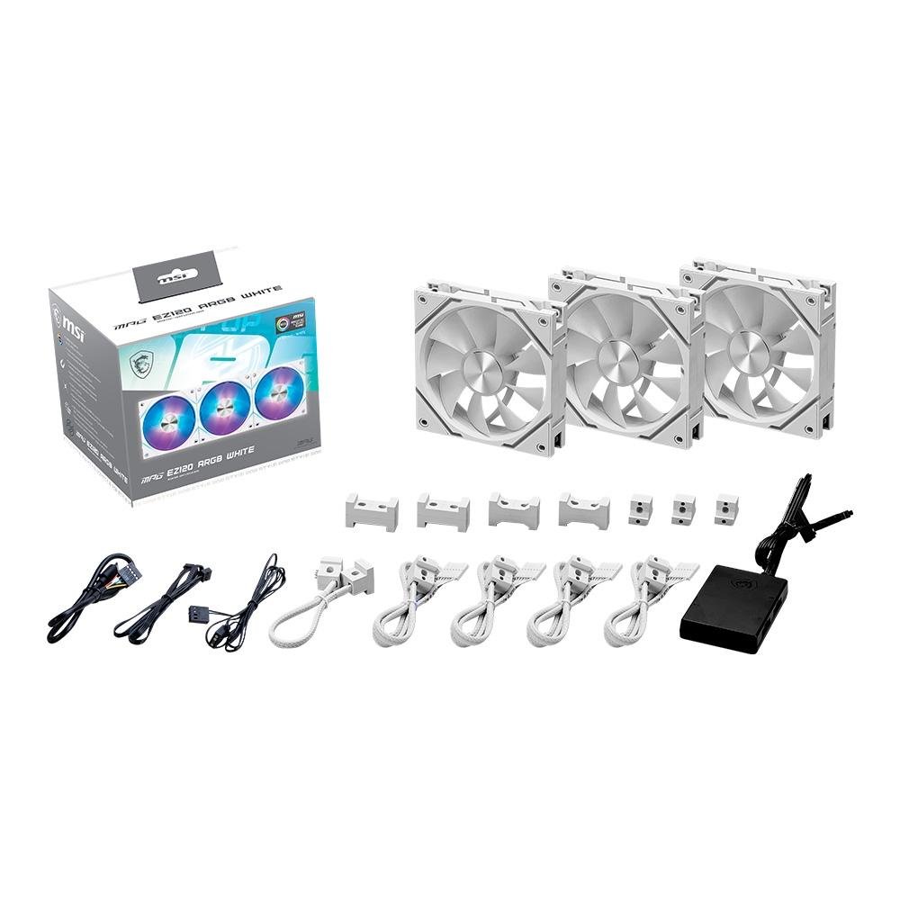 PC用ファン・クーラー MSI MPG EZ120 ARGB WHITE WHITE-3W Kit Com 3 Ventoinhas, 120mm, MSI MPG EZ120| KaBuM!