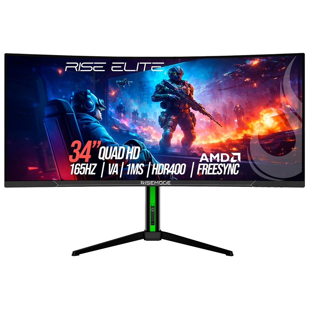 Monitor Gamer Curvo Rise Mode Elite 34", QHD, 165Hz, 1ms, VA, FreeSync, HDR 400, Preto, DisplayPort e HDMI, sRGB 110%, Ajuste altura - RM-MOG-34C1652K-B Monitor Gamer Curvo Rise Mode Elite 34", QHD, 165Hz, 1ms, VA, FreeSync, HDR 400, Preto, DisplayPort e HDMI, sRGB 110%, Ajuste altura - RM-MOG-34C1652K-B