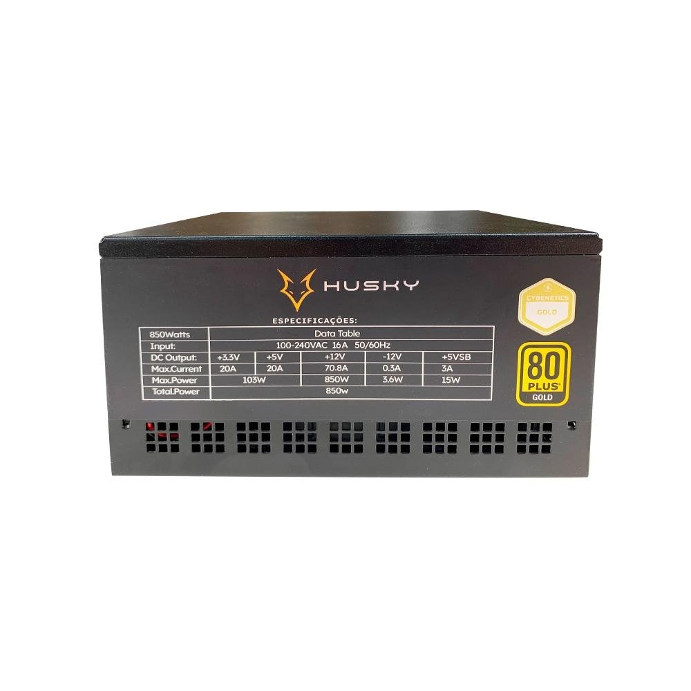 Fonte Husky Sledger 850W, 80 Plus Gold, Cybenetics Gold, PFC Ativo, Full Modular, Bivolt - HFN850PT
