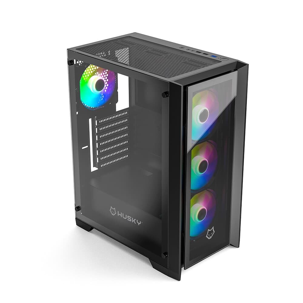 Gabinete Gamer Husky Dome 100, Mid Tower, ATX, Lateral e Frontal em Vidro, Sem FANs, Preto - HGN100PT Gabinete Gamer Husky Dome 100, Mid Tower, ATX, Lateral e Frontal em Vidro, Sem FANs, Preto - HGN100PT