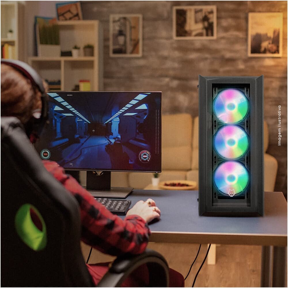 Gabinete Gamer Husky Dome 100, Mid Tower, ATX, Lateral e Frontal em Vidro, Sem FANs, Preto - HGN100PT Gabinete Gamer Husky Dome 100, Mid Tower, ATX, Lateral e Frontal em Vidro, Sem FANs, Preto - HGN100PT