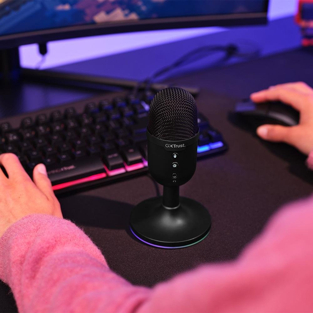 Microfone Gamer GXTrust 234 Yunix RGB, USB Compacto, Filtro Pop e Mudo, Preto - 25372