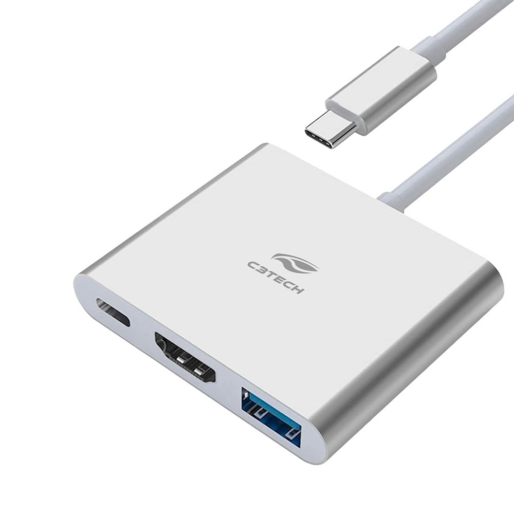 HUB C3Tech USB-C 3.0, para HDMI, 1x USB 3.0, 1x USB-C PD 65W, Cinza - HU-D10SI