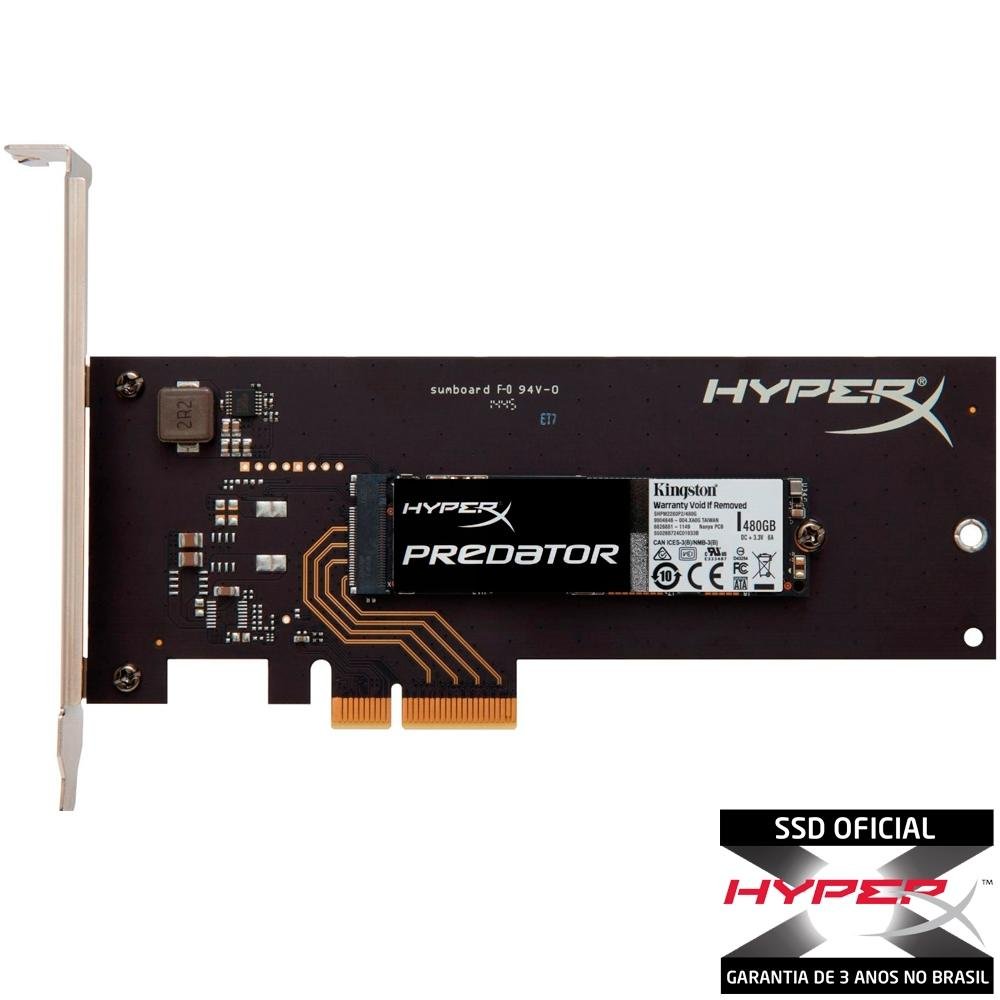 SSD Kingston HyperX Predator 480GB PCI-Express 2.0 x 4 c/ adaptador HHHL Leituras: 1400MB/s e Gravações: 1000MB/s - SHPM2280P2H/480G SSD Kingston HyperX Predator 480GB PCI-Express 2.0 x 4 c/ adaptador HHHL Leituras: 1400MB/s e Gravações: 1000MB/s - SHPM2280P2H/480G