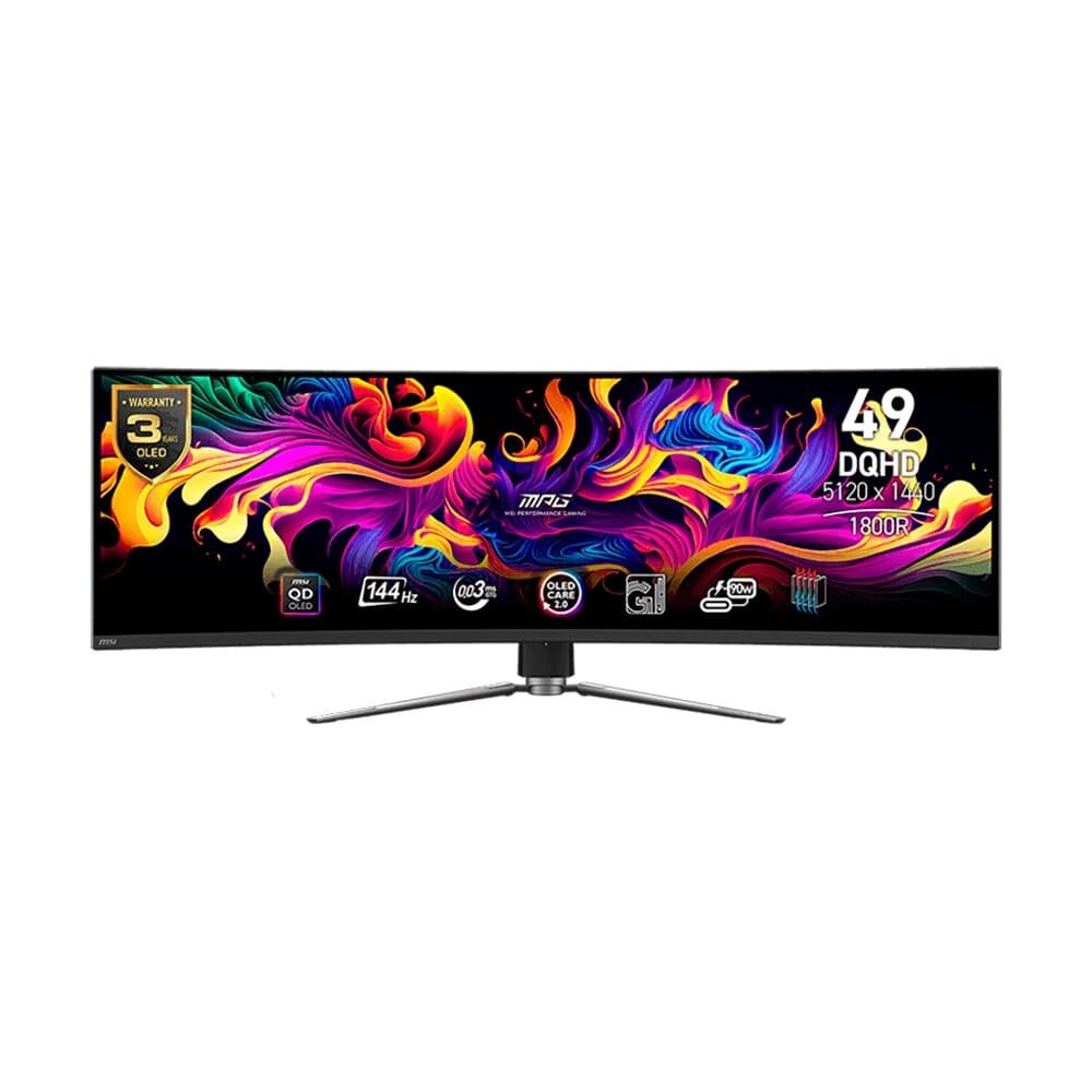 Monitor Gamer Curvo MSI QD-OLED 49", DQHD, 144Hz, 0.03ms, FreeSync Premium Pro, HDR 400, USB-C, Altura Ajustável, Preto - MPG 491CQP Monitor Gamer Curvo MSI QD-OLED 49", DQHD, 144Hz, 0.03ms, FreeSync Premium Pro, HDR 400, USB-C, Altura Ajustável, Preto - MPG 491CQP