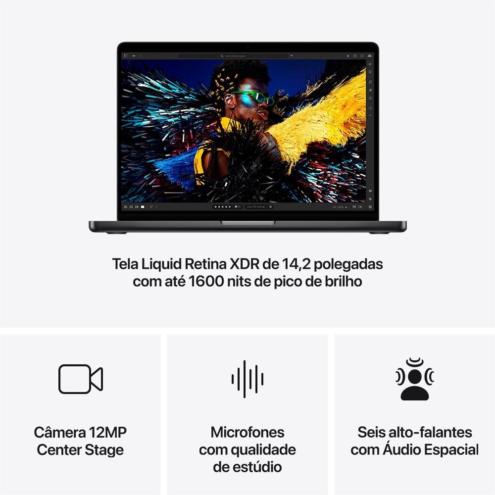 MacBook Pro Apple 14", M4 Pro, CPU 12 Núcleos, GPU 16 Núcleos, Neural Engine de 16 Núcleos, 24GB RAM, SSD 512GB, Preto-espacial - MX2H3BZ/A