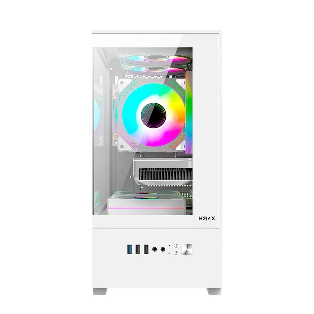 Gabinete Gamer Hyrax HGB310, Mini Tower, M-ATX, Frontal e Lateral em Vidro Temperado, Sem FANs, Branco - HGB310W