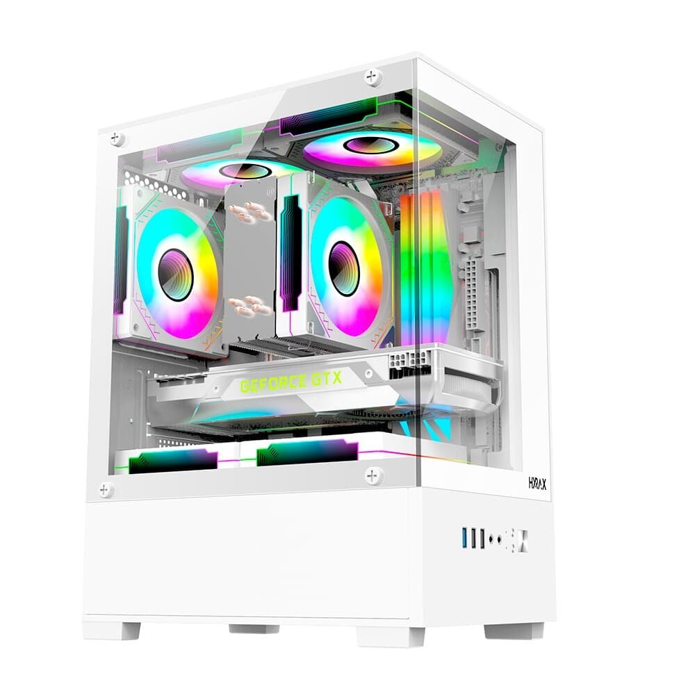 Gabinete Gamer Hyrax HGB310, Mini Tower, M-ATX, Frontal e Lateral em Vidro Temperado, Sem FANs, Branco - HGB310W