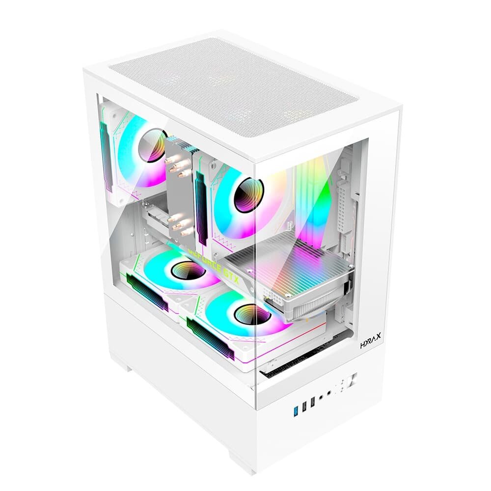 Gabinete Gamer Hyrax HGB310, Mini Tower, M-ATX, Frontal e Lateral em Vidro Temperado, Sem FANs, Branco - HGB310W