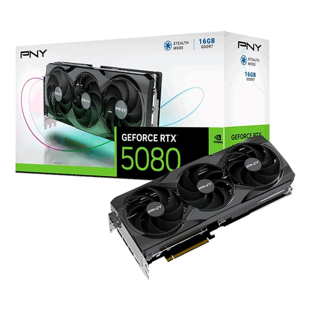 Placa de Vídeo PNY RTX 5080 NVIDIA GeForce, 16GB, ARGB, GDDR7, G-Sync, Ray Tracing, DLSS 4, HDR, Triple Fan - VCG508016TFXPB1 Placa de Vídeo PNY RTX 5080 NVIDIA GeForce, 16GB, ARGB, GDDR7, G-Sync, Ray Tracing, DLSS 4, HDR, Triple Fan - VCG508016TFXPB1