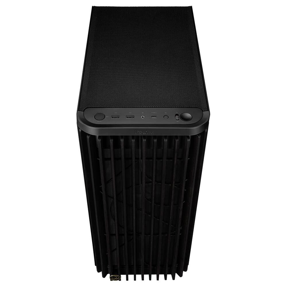 Gabinete ASUS PROART WOOD EDITION PA401, Mid Tower, ATX, Lateral em Vidro Temperado, 3x FANs, Preto - 90DC00M0-B30000
