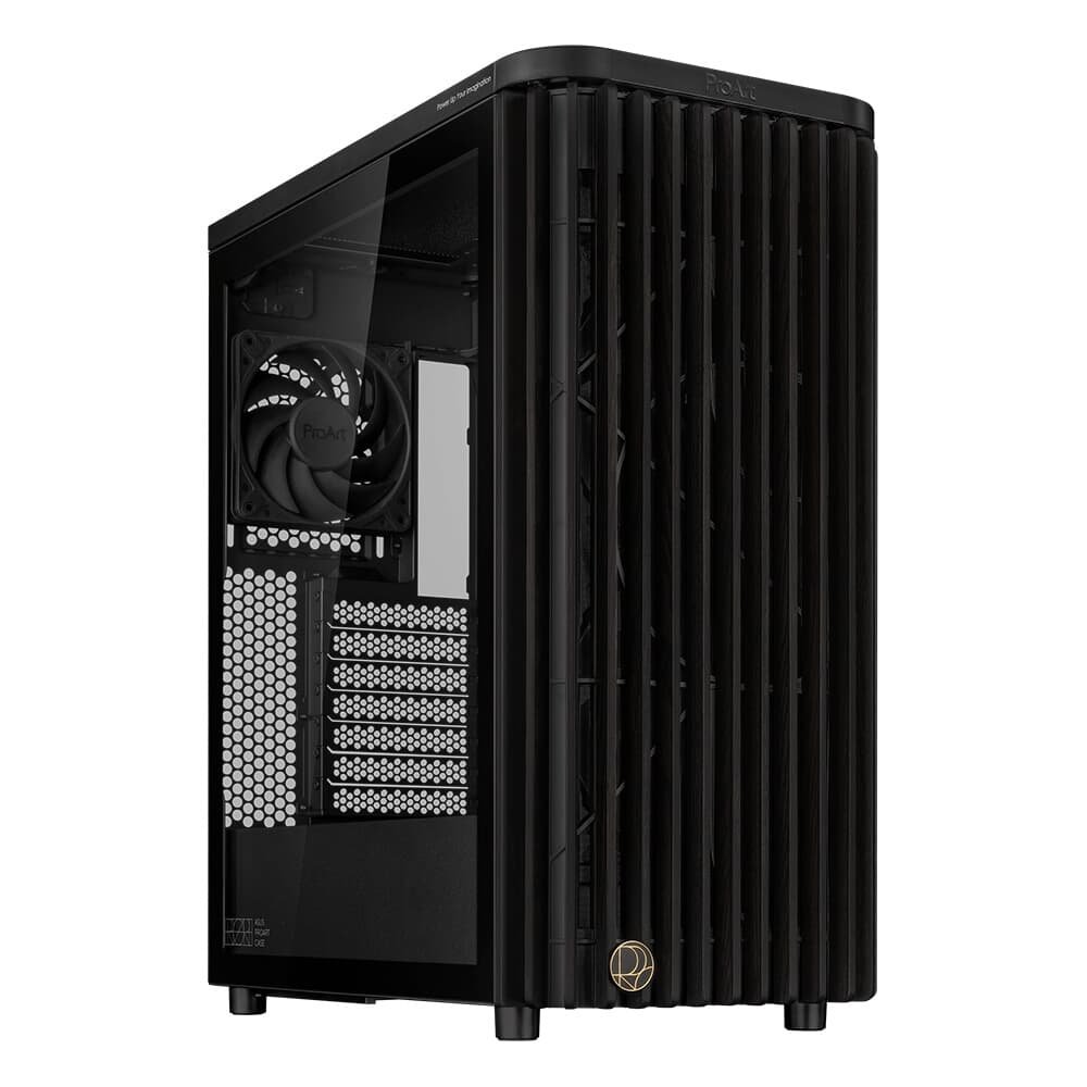 Gabinete ASUS PROART WOOD EDITION PA401, Mid Tower, ATX, Lateral em Vidro Temperado, 3x FANs, Preto - 90DC00M0-B30000