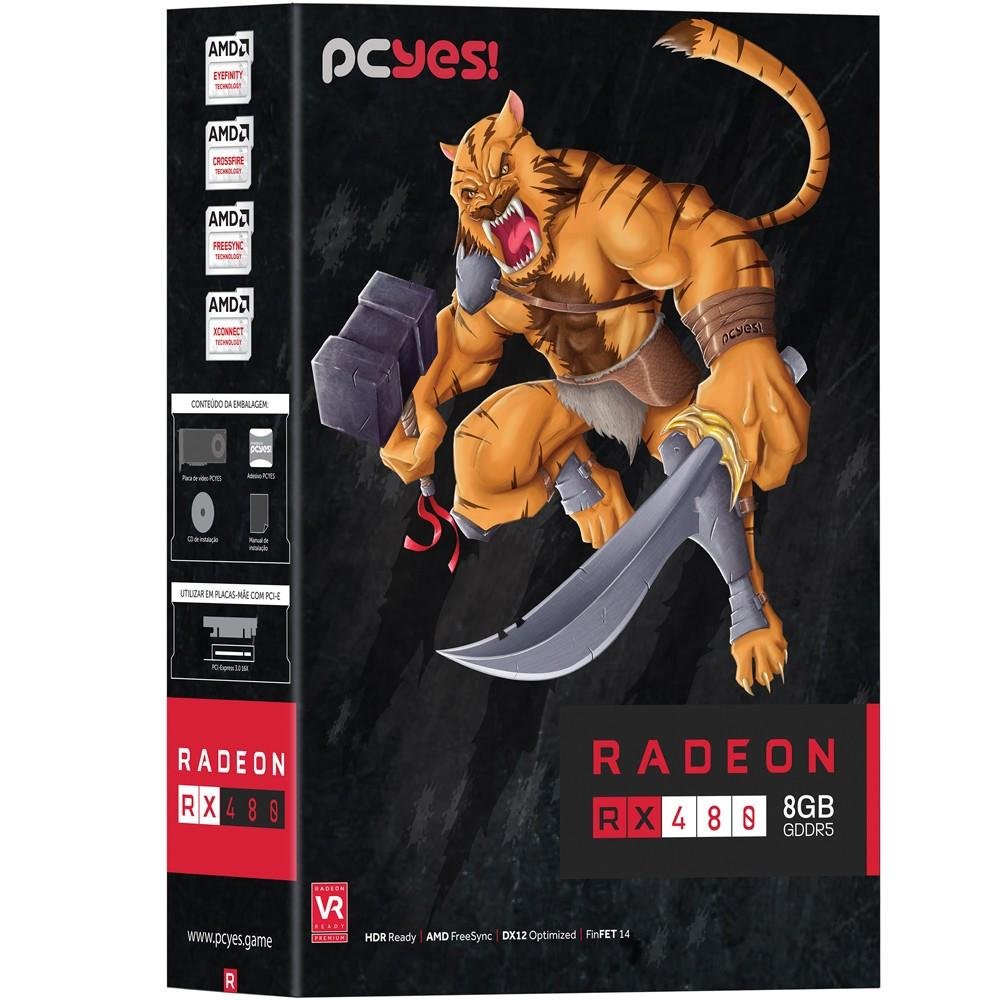 Placa de Video VGA AMD PcYes RADEON RX 480 8GB GDDR5 256 Bits PCI-Express 3.0 PRX48025608D5