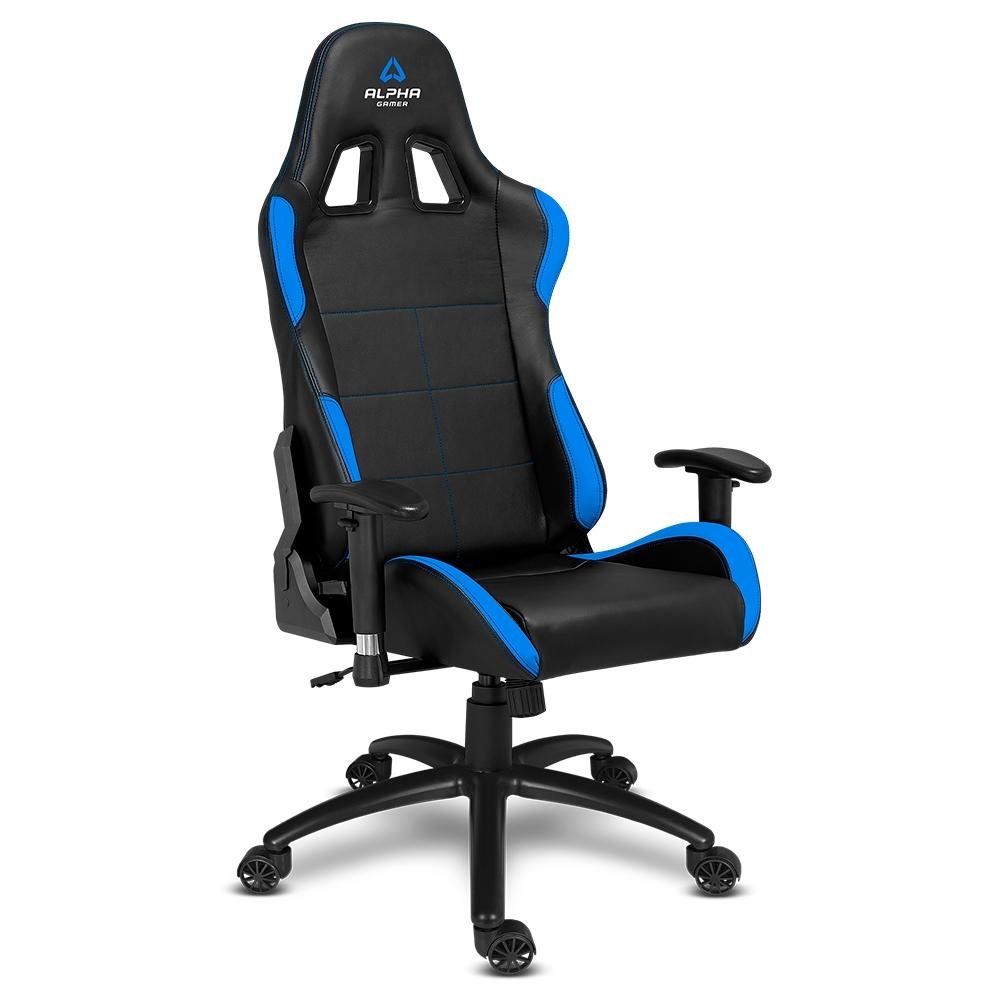 Cadeira Gamer Alpha Gamer Vega, Preto e Azul, Reclinável, com Almofadas, Cilindro de Gás Classe 4 Cadeira Gamer Alpha Gamer Vega, Preto e Azul, Reclinável, com Almofadas, Cilindro de Gás Classe 4
