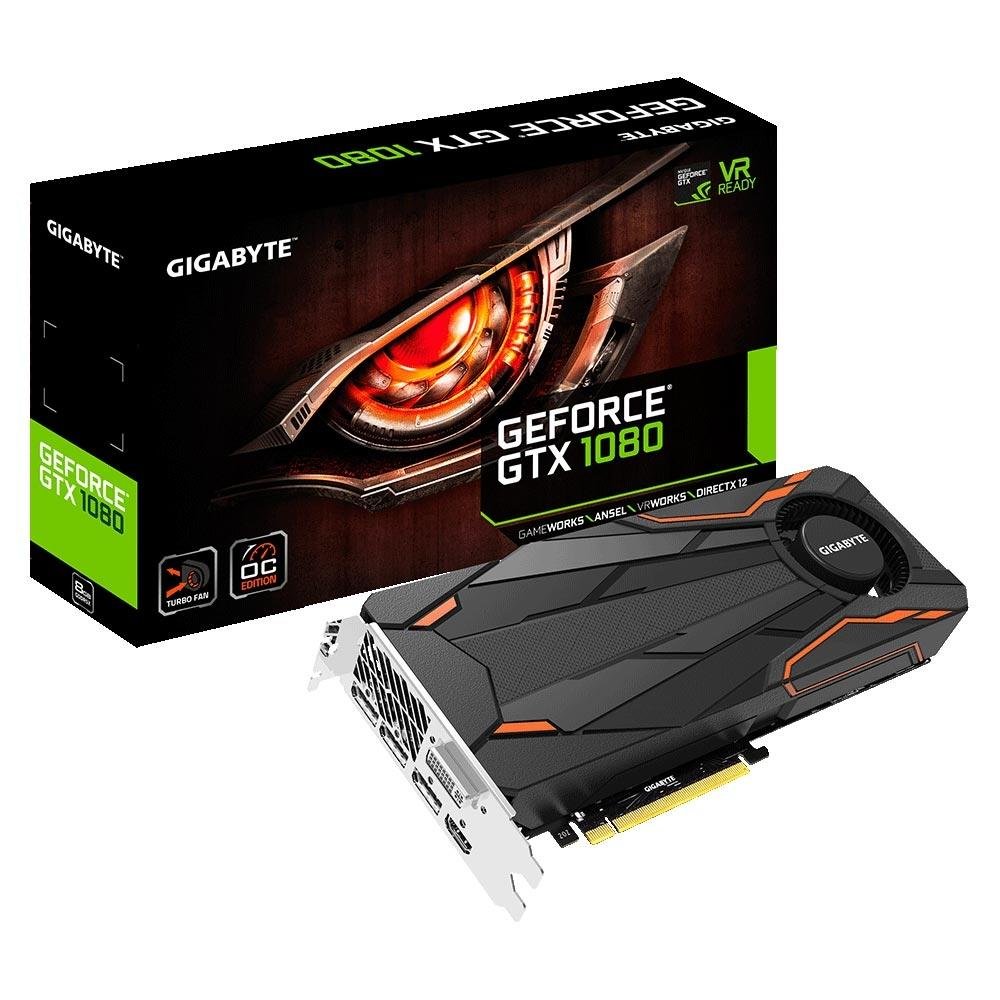Placa de Vídeo VGA Gigabyte NVIDIA GeForce GTX 1080 Turbo OC 8G - GV-N1080TTOC-8GD Placa de Vídeo VGA Gigabyte NVIDIA GeForce GTX 1080 Turbo OC 8G - GV-N1080TTOC-8GD