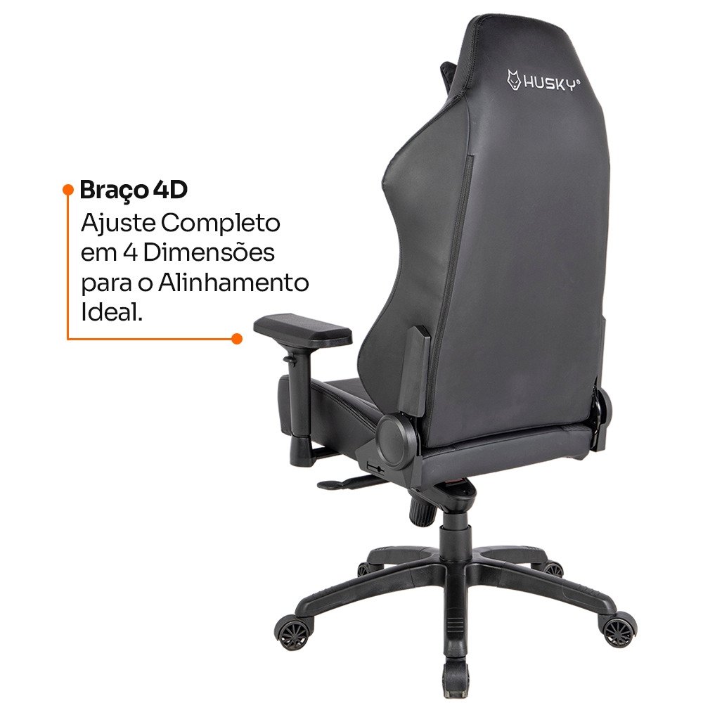 Cadeira Gamer Husky Saucer, Até 150Kg, Braço 4D, Almofadas de Apoio, Massageador de Lombar, Reclinável 135º, PU, Preta - HCG800PT - view 8