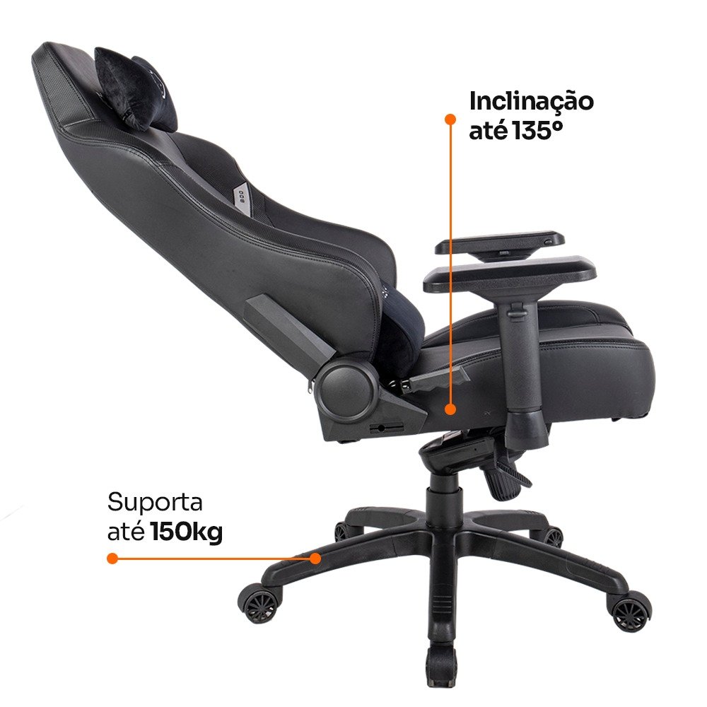 Cadeira Gamer Husky Saucer, Até 150Kg, Braço 4D, Almofadas de Apoio, Massageador de Lombar, Reclinável 135º, PU, Preta - HCG800PT - view 11
