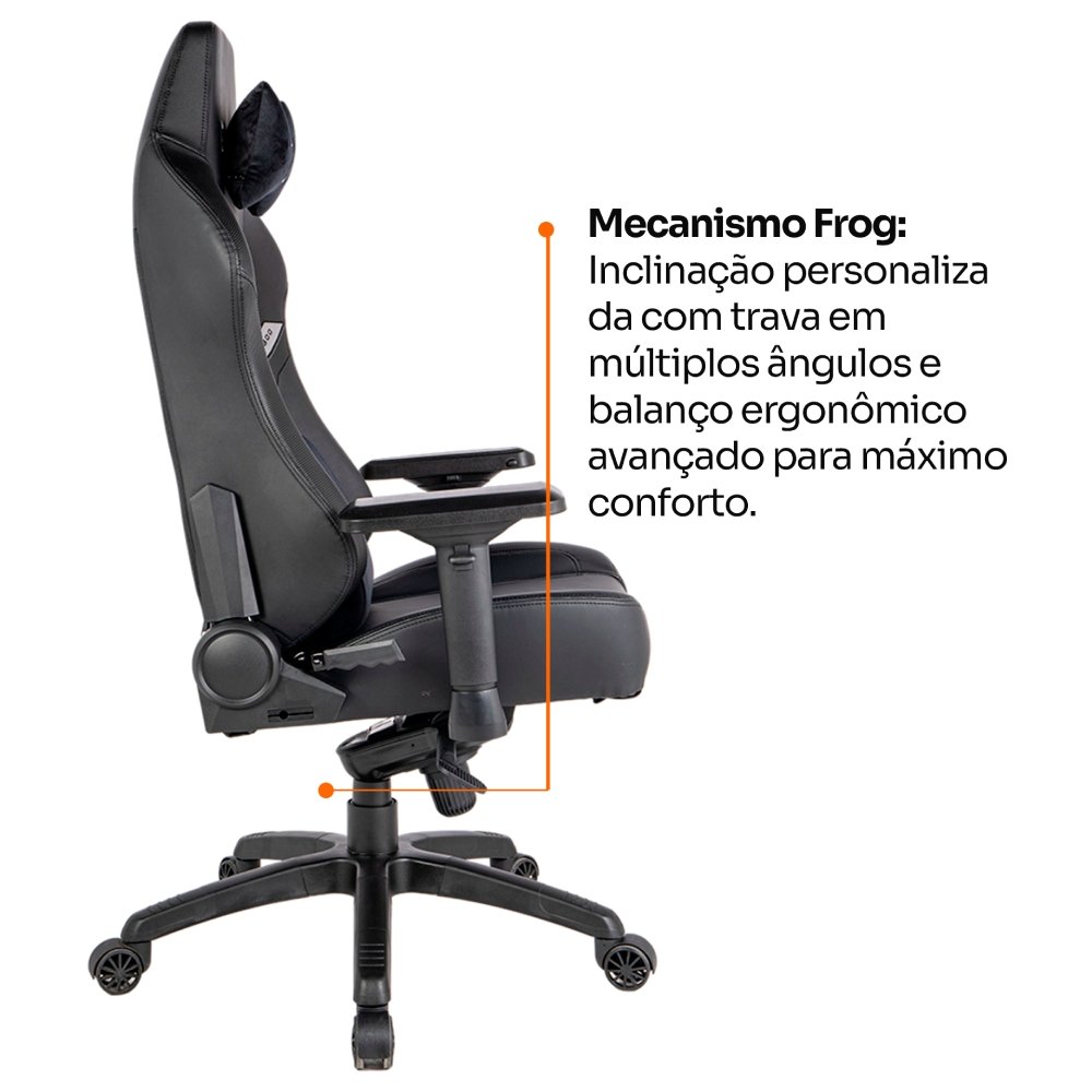 Cadeira Gamer Husky Saucer, Até 150Kg, Braço 4D, Almofadas de Apoio, Massageador de Lombar, Reclinável 135º, PU, Preta - HCG800PT - view 4