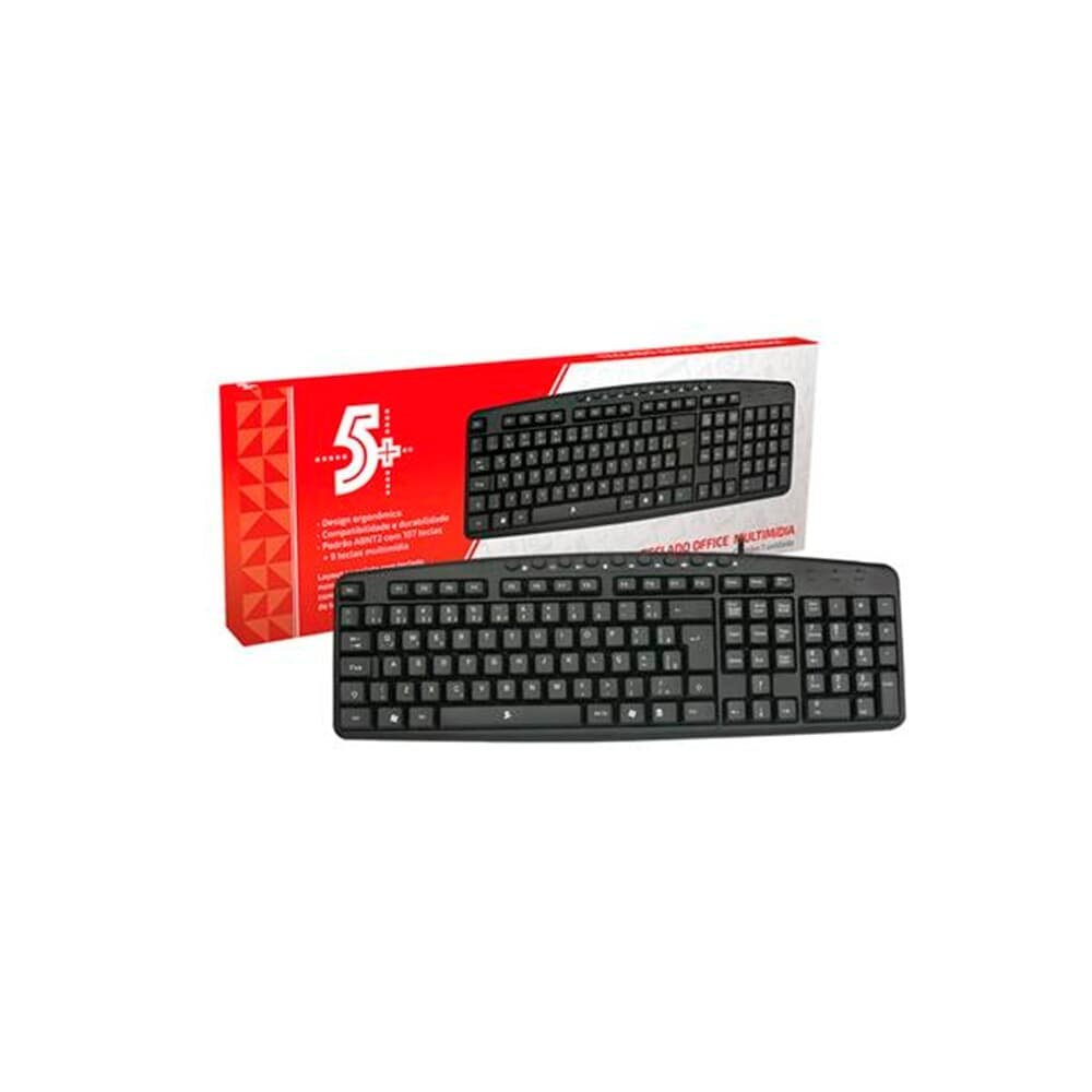 Teclado Office 5+ Multimídia, USB, ABNT2, Preto - 015-0074