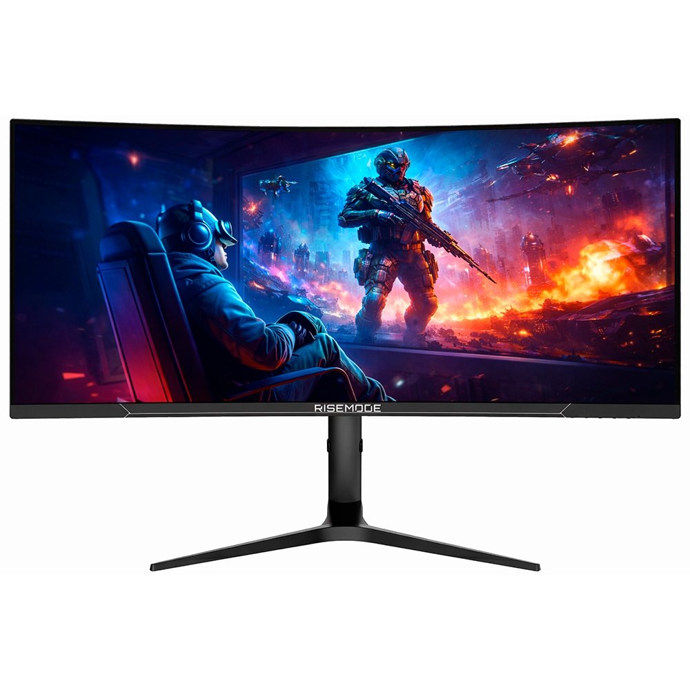Monitor Gamer Curvo Rise Mode Prime 34", QHD, 180Hz, 1ms, IPS, FreeSync, HDR 400, HDMI e DisplayPort, Preto - RM-MOG-34C1802K-B