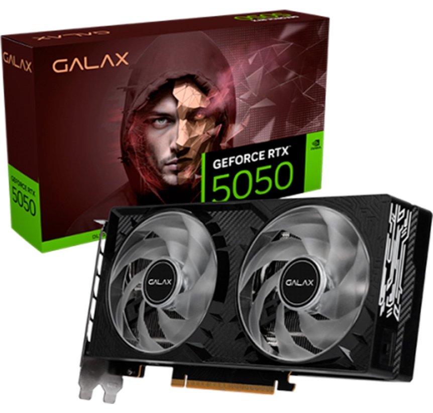 Placa de Vídeo Galax GeForce RTX 5050 1-Click OC NVIDIA Geforce, 8GB, GDDR6, 128-bits, Ray Tracing, DLSS 4 - 55NSL8MHDCHD
