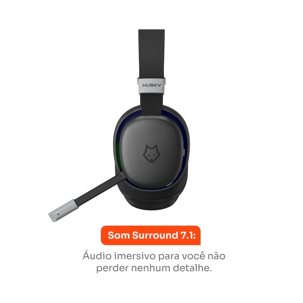 Headset Gamer Sem Fio Husky Howl, Bluetooth e USB, 7.1 surround, Driver 40mm, Microfone Omnidirecional, Bateria 7h, Preto - KGHG150WPT
