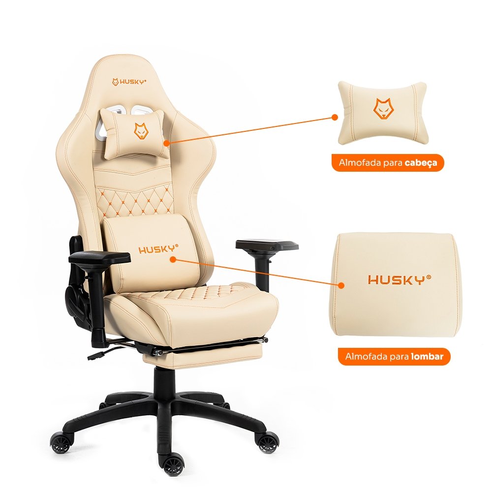 Cadeira Gamer Husky Tempest 4D, Até 145kg, Braços 4D, Almofadas, Reclinável 150º, PU, Descanso para Pés, Branca - HCG700BR4D - view 4