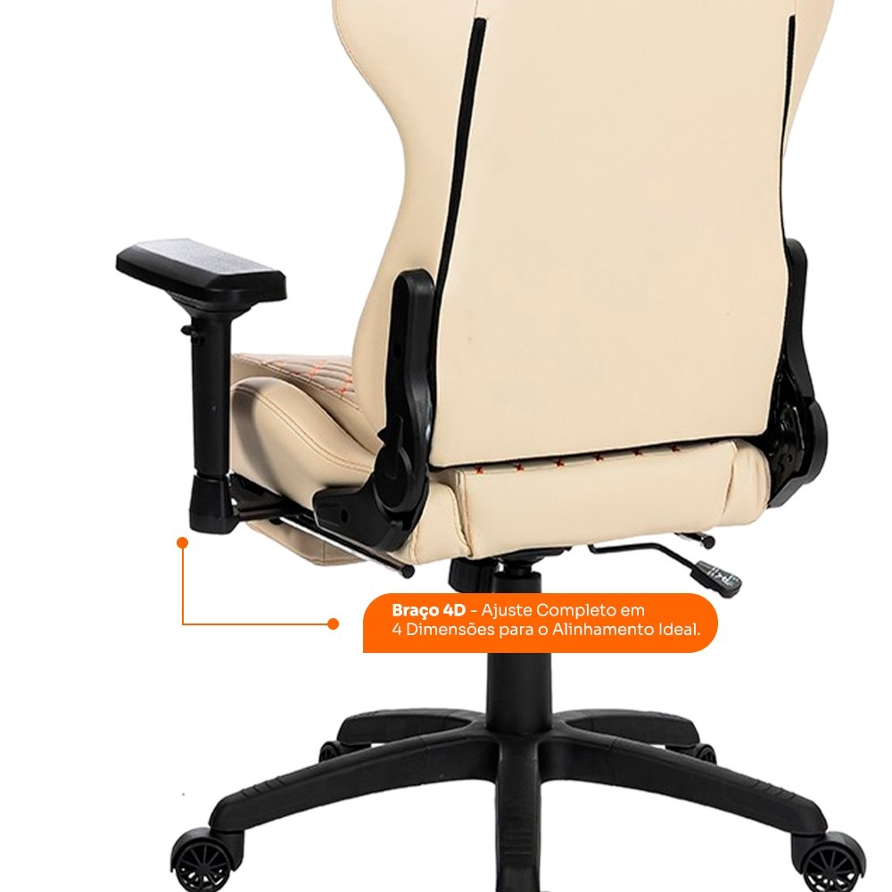 Cadeira Gamer Husky Tempest 4D, Até 145kg, Braços 4D, Almofadas, Reclinável 150º, PU, Descanso para Pés, Branca - HCG700BR4D - view 10