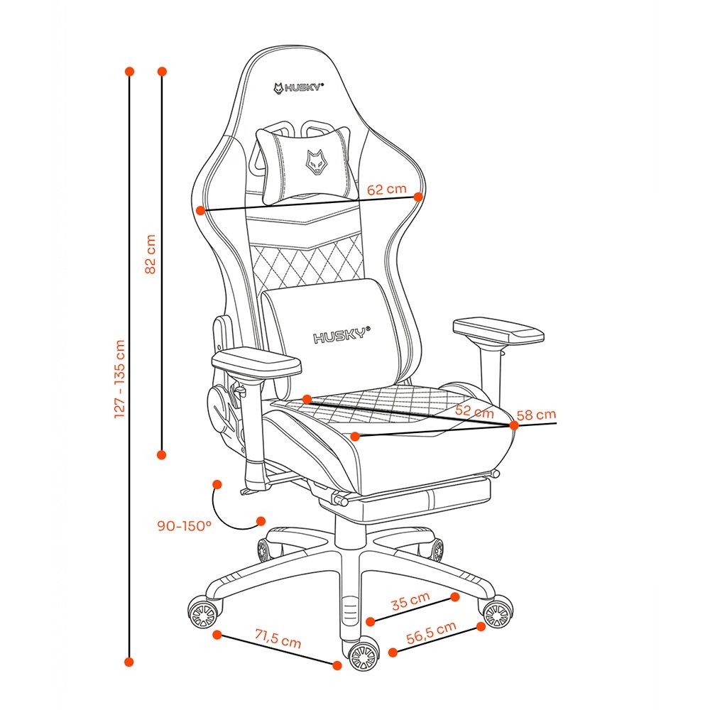 Cadeira Gamer Husky Tempest 4D, Até 145kg, Braços 4D, Almofadas, Reclinável 150º, PU, Descanso para Pés, Branca - HCG700BR4D - view 12