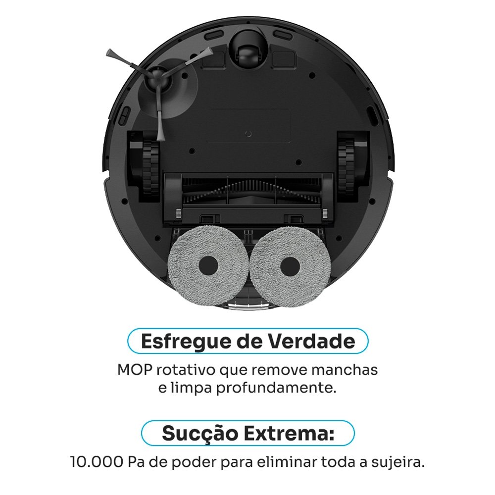 Robô Aspirador de Pó e Passa Pano KABUM! smart K1100, Mapeamento, MOP rotativo, Autolimpante, até 10000PA, APP, 220V, Preto - KSAR110020PT