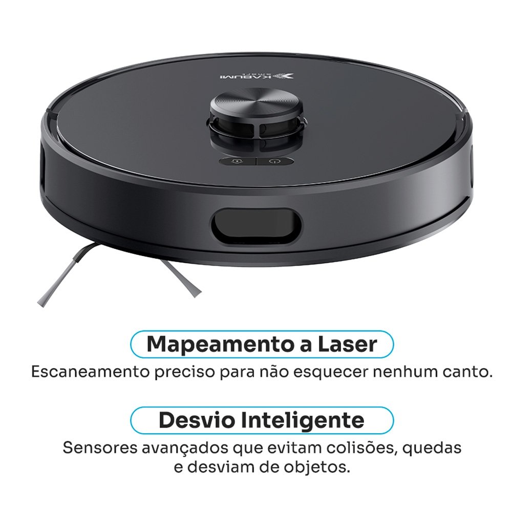 Robô Aspirador de Pó e Passa Pano KABUM! smart K1100, Mapeamento, MOP rotativo, Autolimpante, até 10000PA, APP, 220V, Preto - KSAR110020PT