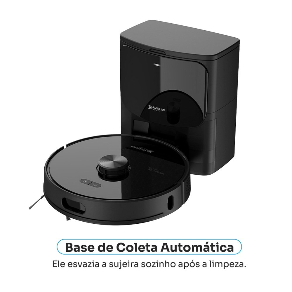 Robô Aspirador de Pó e Passa Pano KABUM! smart K1100, Mapeamento, MOP rotativo, Autolimpante, até 10000PA, APP, 220V, Preto - KSAR110020PT