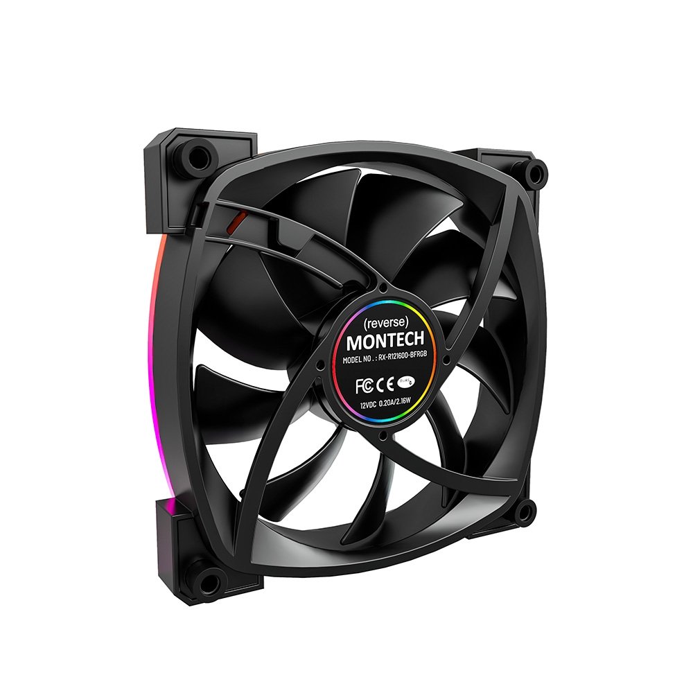 Kit 3 Fans Montech RX120, 120mm, PWM, ARGB, Lâmina Reversa, Preto - RX120 PWM Black 3 in 1
