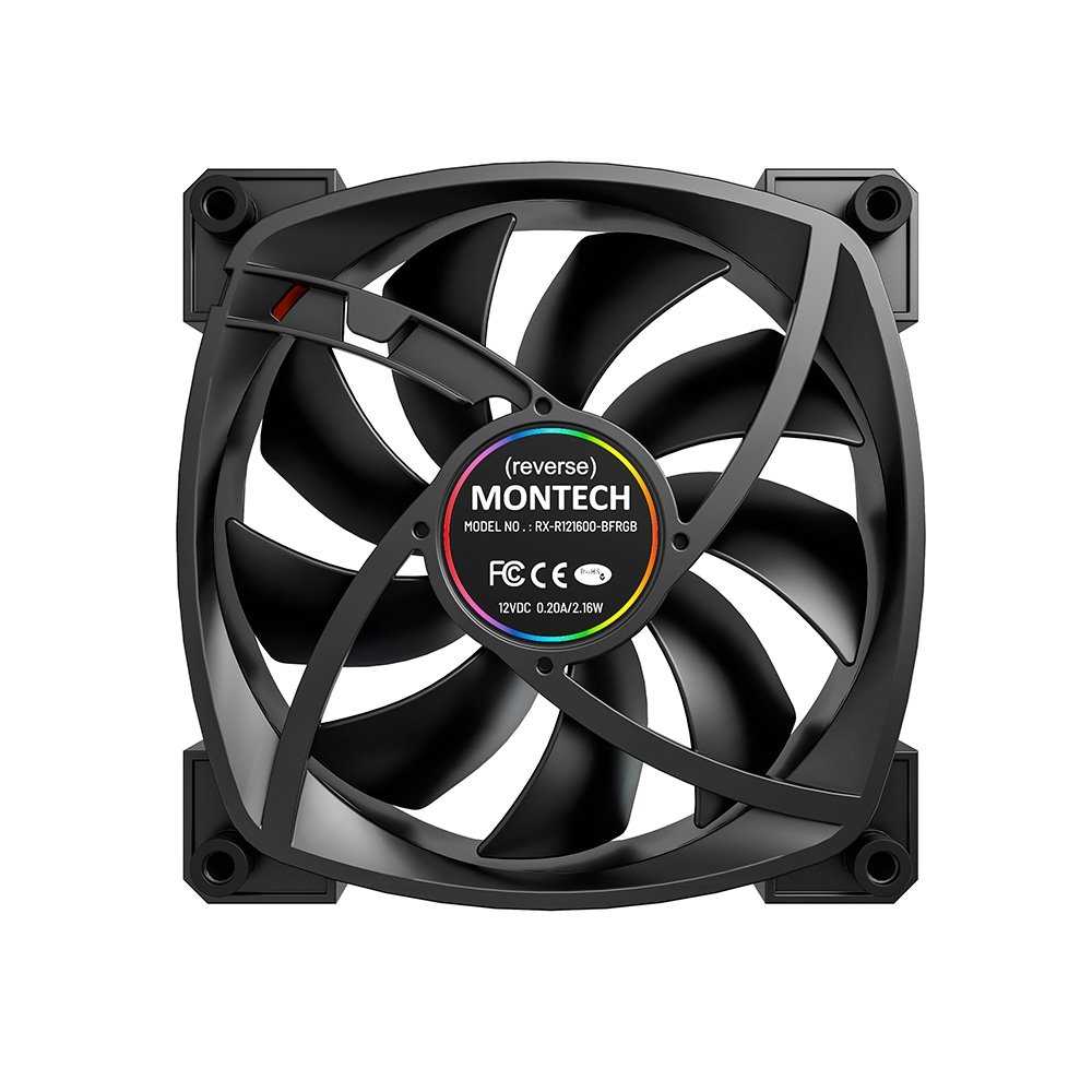 Kit 3 Fans Montech RX120, 120mm, PWM, ARGB, Lâmina Reversa, Preto - RX120 PWM Black 3 in 1