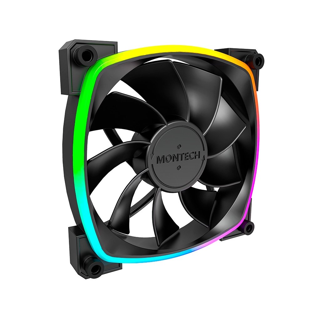 Kit 3 Fans Montech RX120, 120mm, PWM, ARGB, Lâmina Reversa, Preto - RX120 PWM Black 3 in 1