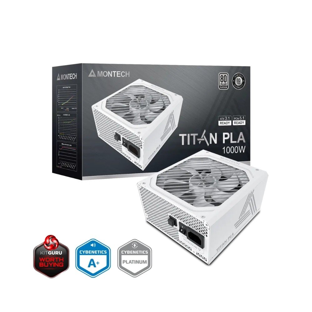 Fonte Montech TITAN PLA, 1000W, 80 Plus Platinum, Full Modular, ATX 3.1, PFC Ativo, Branco - TITAN PLA 1000W Fonte Montech TITAN PLA, 1000W, 80 Plus Platinum, Full Modular, ATX 3.1, PFC Ativo, Branco - TITAN PLA 1000W