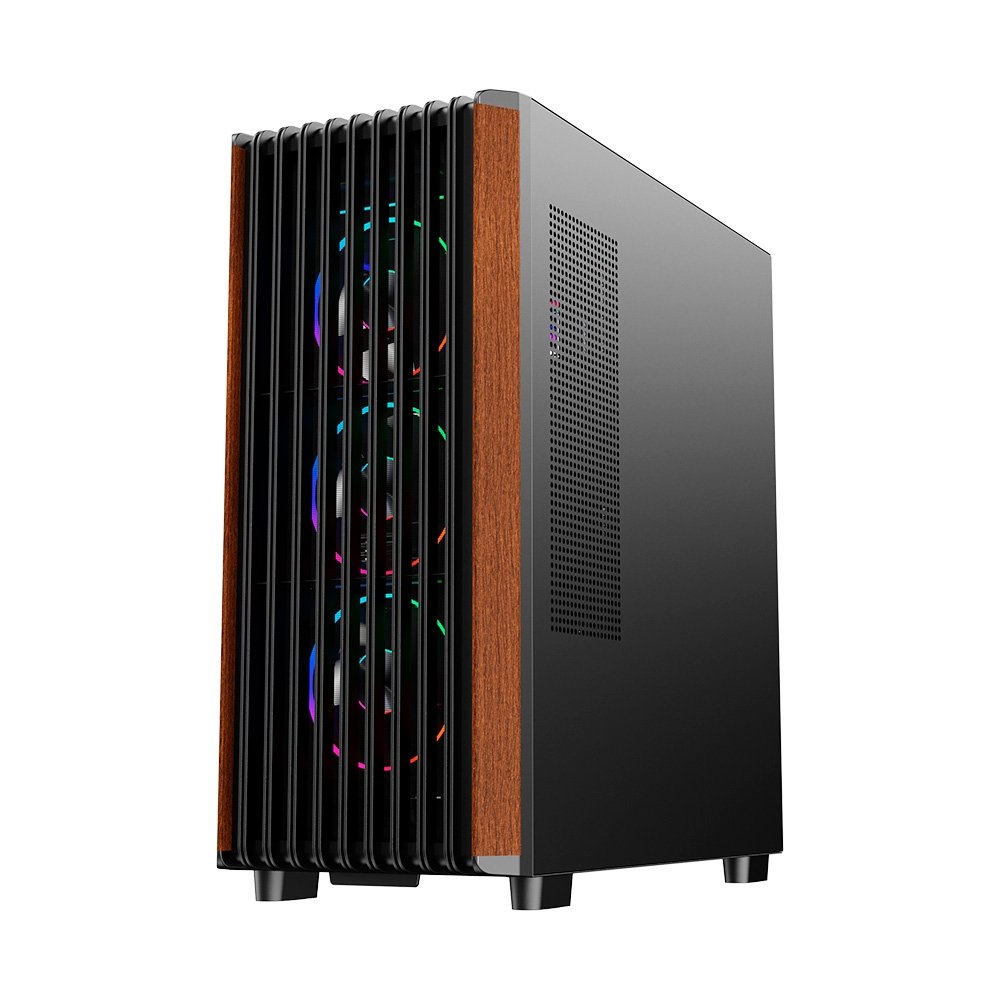 Gabinete Gamer Liketec Pinos, E-ATX, Painel Frontal com Detalhes em Madeira, Preto - LC-KB-PINOS-2025-1002
