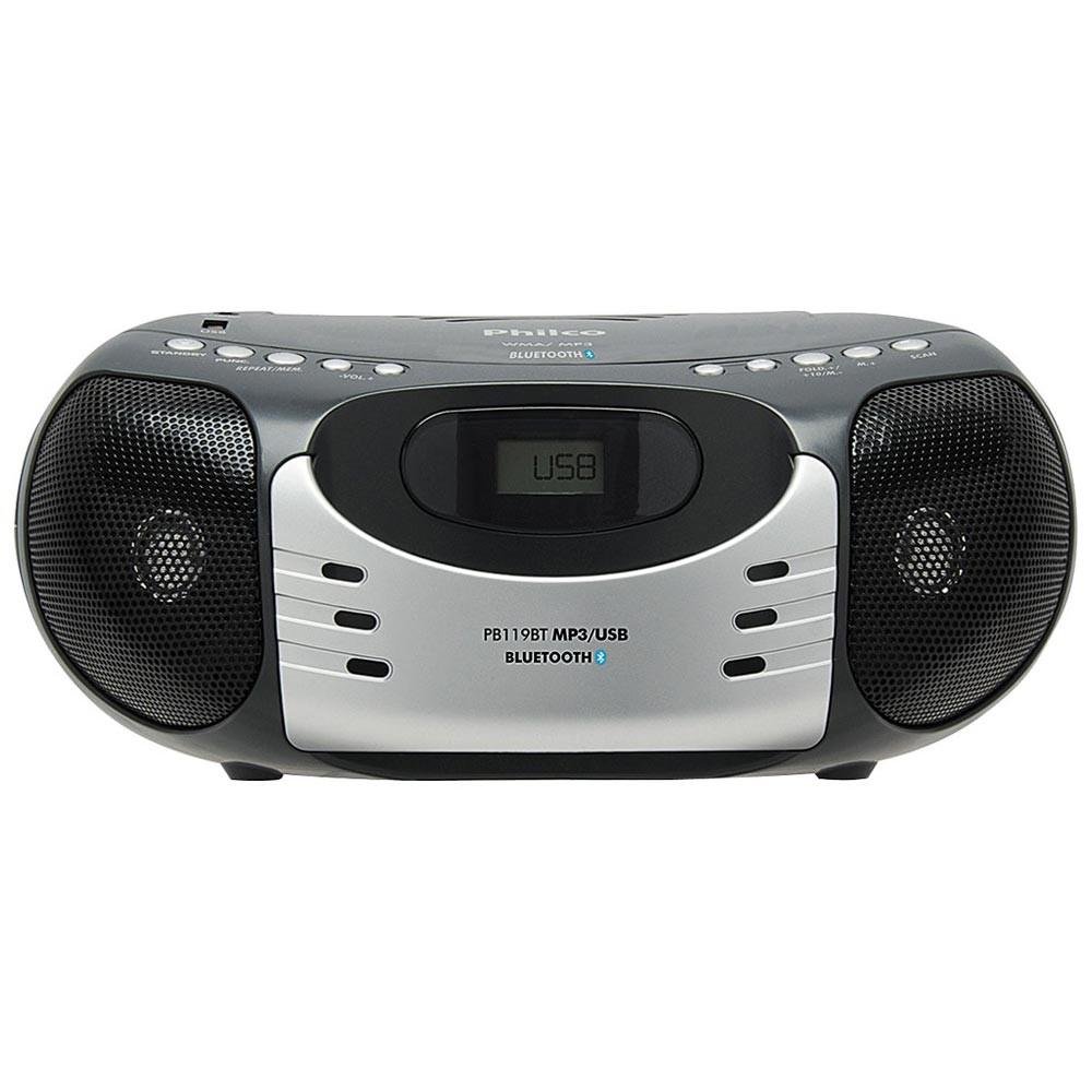 Rádio Portátil Philco, MP3, USB, Aux. e FM 5W Bluetooth Bivolt Preto/Prata - PB119BT 056603151 Rádio Portátil Philco, MP3, USB, Aux. e FM 5W Bluetooth Bivolt Preto/Prata - PB119BT 056603151