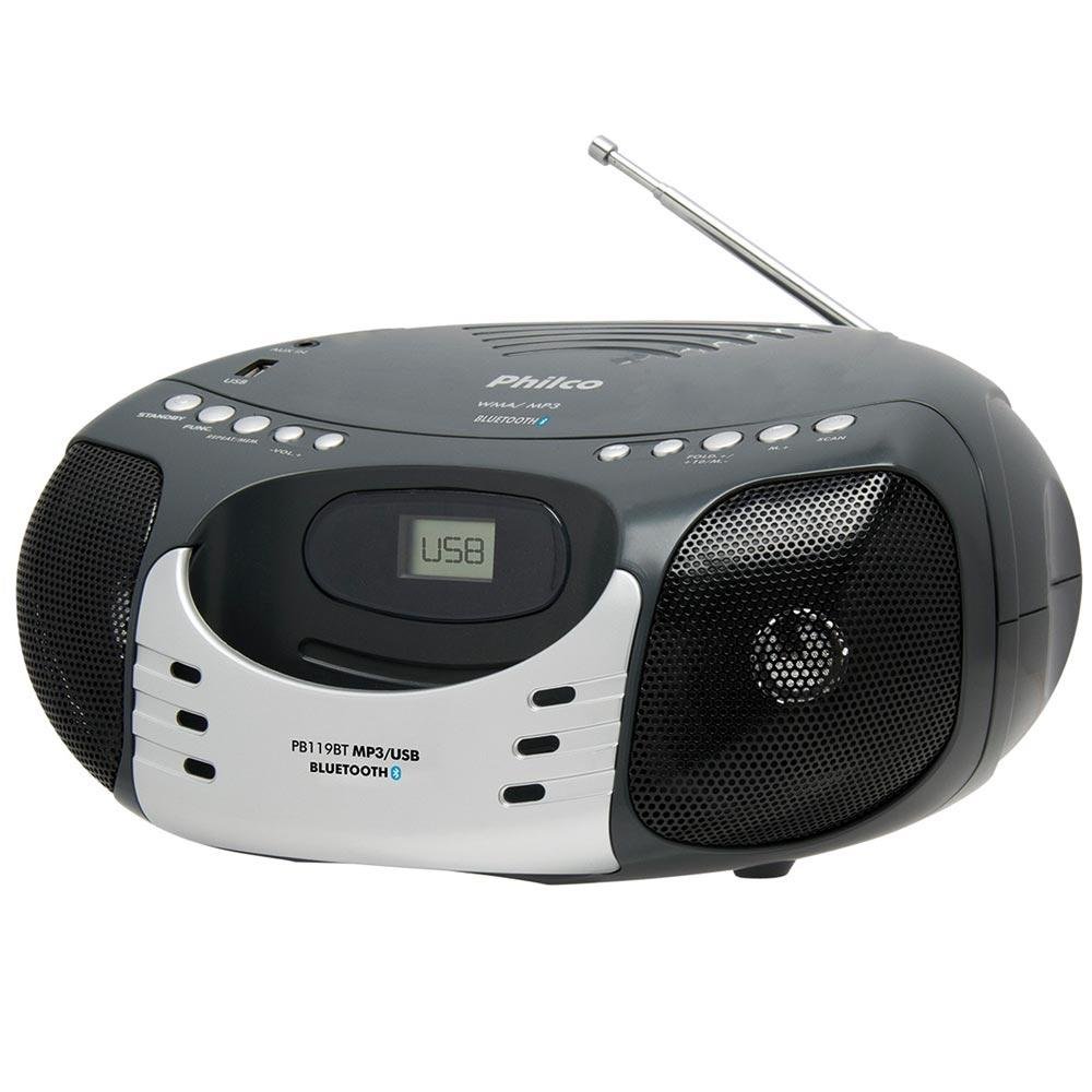 Rádio Portátil Philco, MP3, USB, Aux. e FM 5W Bluetooth Bivolt Preto/Prata - PB119BT 056603151 Rádio Portátil Philco, MP3, USB, Aux. e FM 5W Bluetooth Bivolt Preto/Prata - PB119BT 056603151