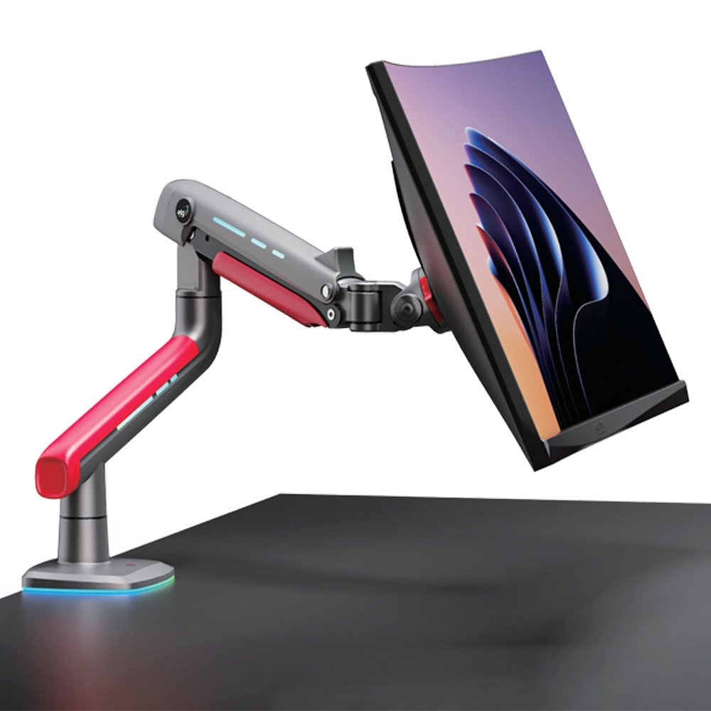 Suporte de Mesa Articulado Gamer para Monitor de 32" a 60" ELG, com Pistão a Gás, VESA, RGB, Vermelho e Preto - SGM02