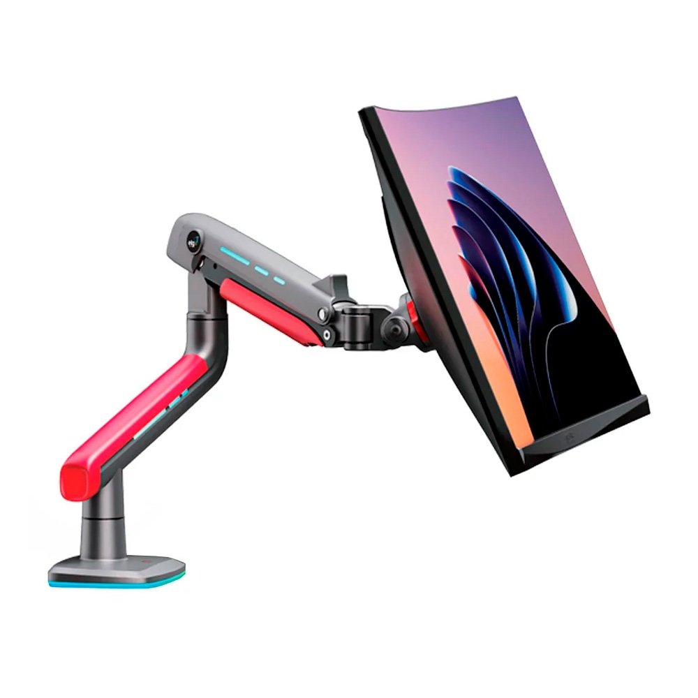 Suporte de Mesa Articulado Gamer para Monitor de 32" a 60" ELG, com Pistão a Gás, VESA, RGB, Vermelho e Preto - SGM02