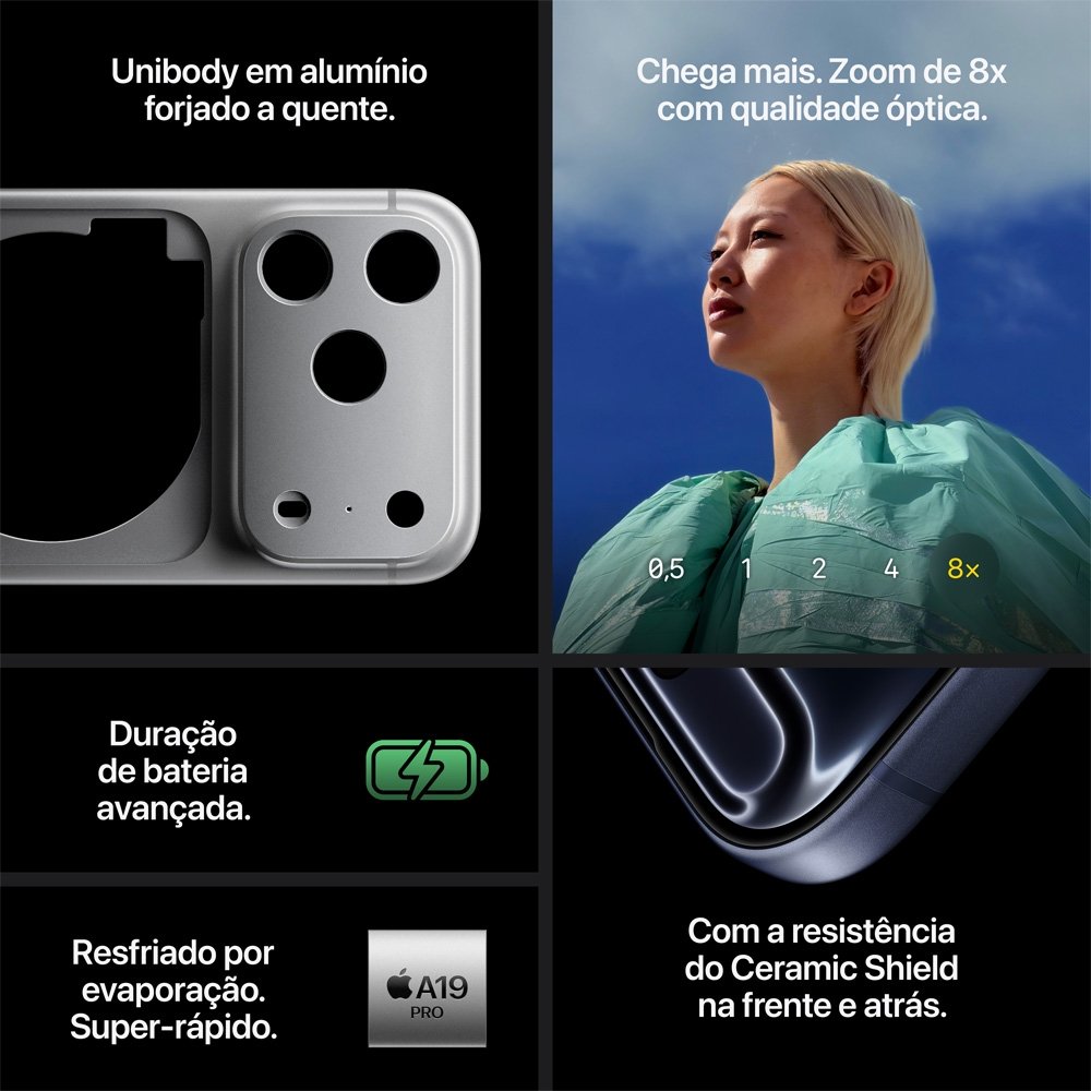 iPhone 17 Pro Max Apple 256GB, Câmera Tripla Fusion de 48MP, Tela 6.9" Super Retina XDR, Prateado