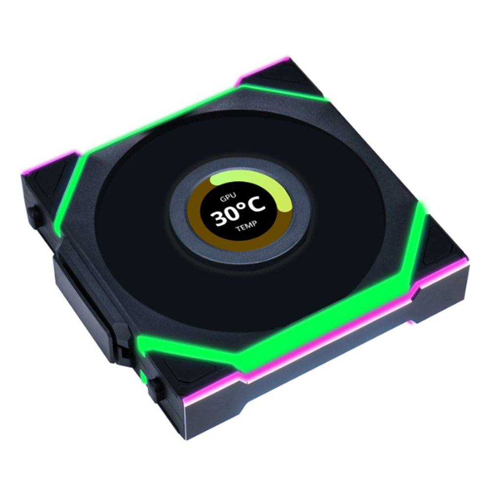 Ventoinha Lian Li UNI FAN SL LCD, 120mm, ARGB, Reverse Blade, Preta - 12RSLLCD1W1B