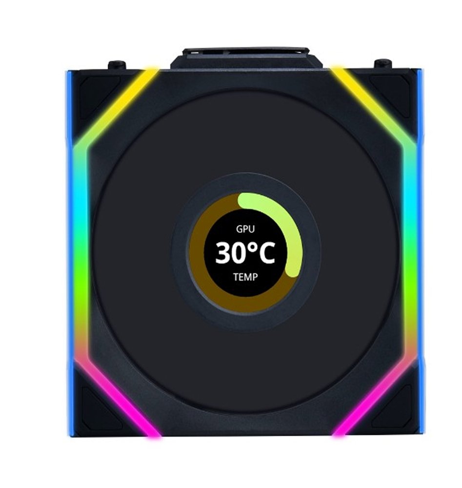 Ventoinha Lian Li UNI FAN SL LCD, 120mm, ARGB, Reverse Blade, Preta - 12RSLLCD1W1B