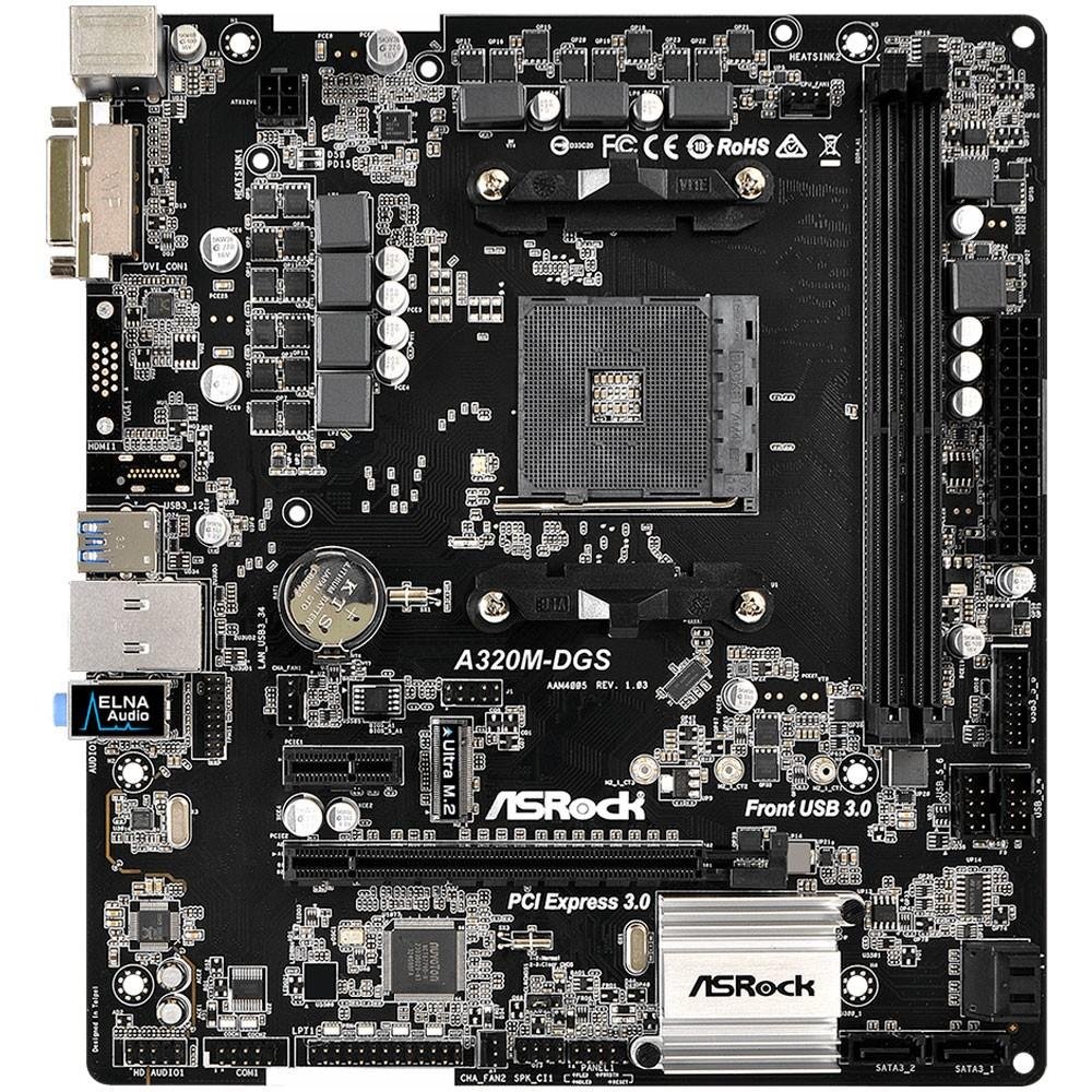Placa-Mãe ASRock A320M-DGS, AMD AM4, mATX, DDR4 Placa-Mãe ASRock A320M-DGS, AMD AM4, mATX, DDR4