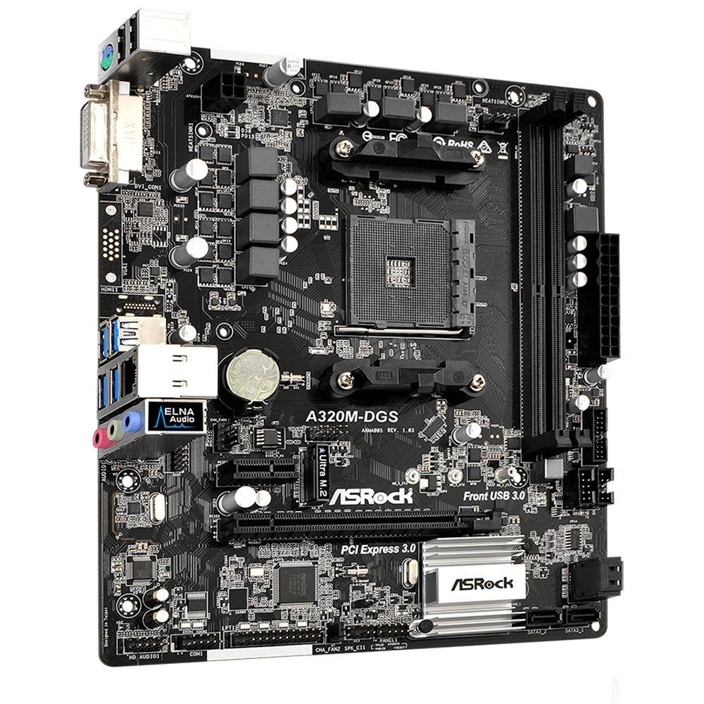 Placa-Mãe ASRock A320M-DGS, AMD AM4, mATX, DDR4 Placa-Mãe ASRock A320M-DGS, AMD AM4, mATX, DDR4