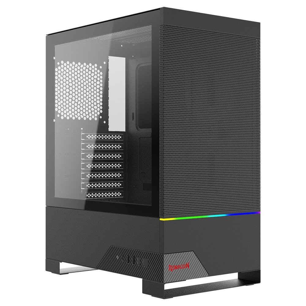 Gabinete Gamer Redragon Carbon, RGB, Mid Tower, ATX, Lateral em Vidro, Preto - CA-610B