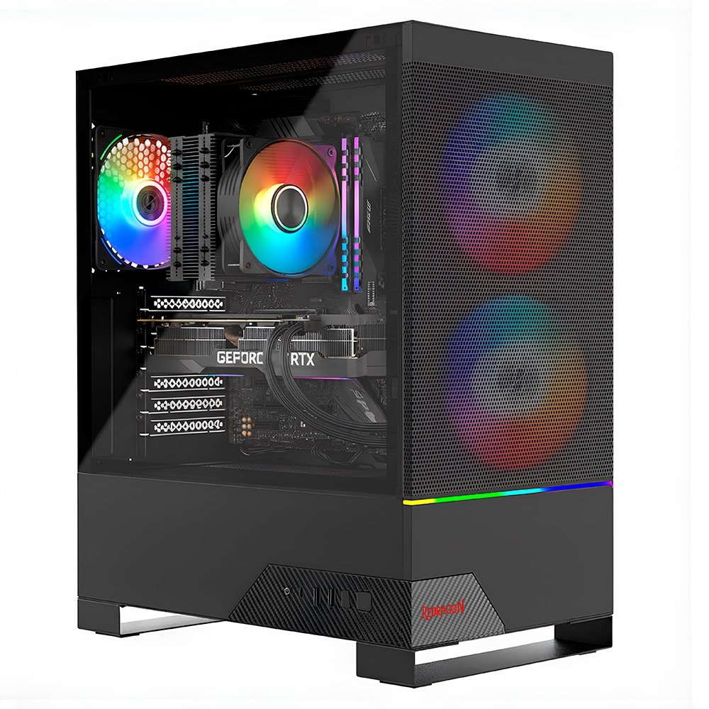 Gabinete Gamer Redragon Carbon, RGB, Mid Tower, ATX, Lateral em Vidro, Preto - CA-610B